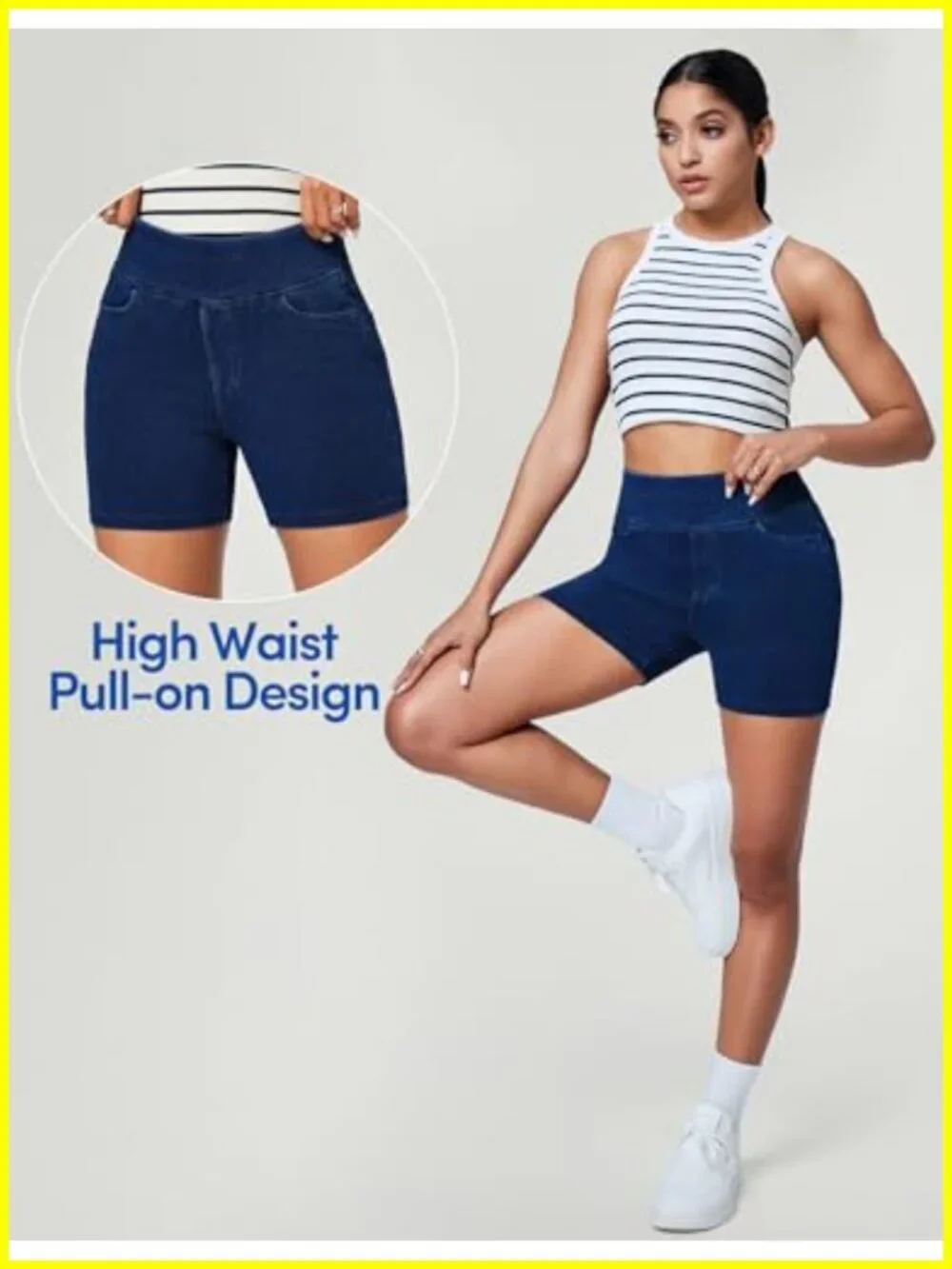 Stretchy Denim Shorts High Waisted Pull On Jorts 4 Pockets